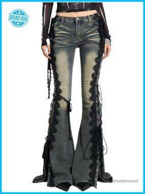 Y2K Punk Dragon Print Flare Jeans Slim Fit Low Rise with PU Belt